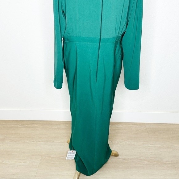 ASOS Design Long Sleeves Plunge Pleat Front Midi Dress in Dark Green NWT | 14 - Picture 12 of 16